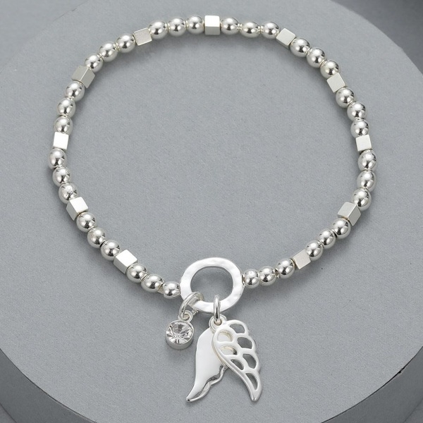 Beaded Angel Wings Bracelet - Silver
